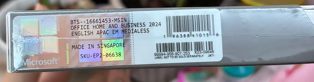Tem COA Office Home and Business 2024 English APAC EM Medialess, SKU EP2-06638